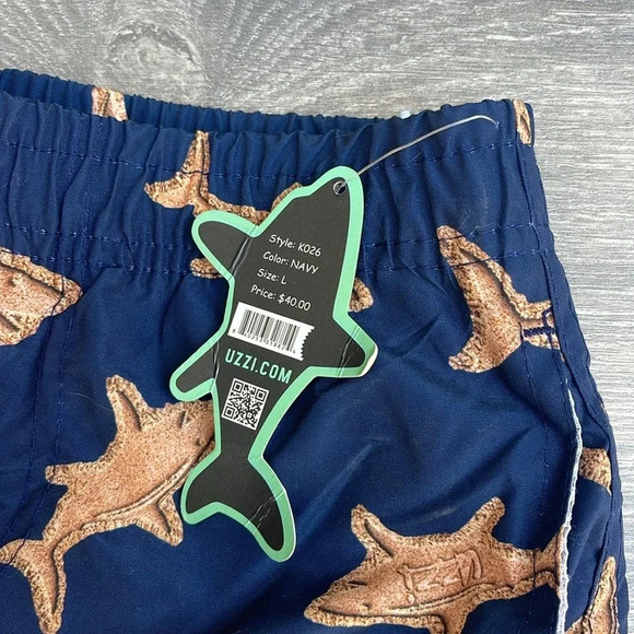Uzzi Board Shorts, dark blue with sharks - Picture 2 of 4